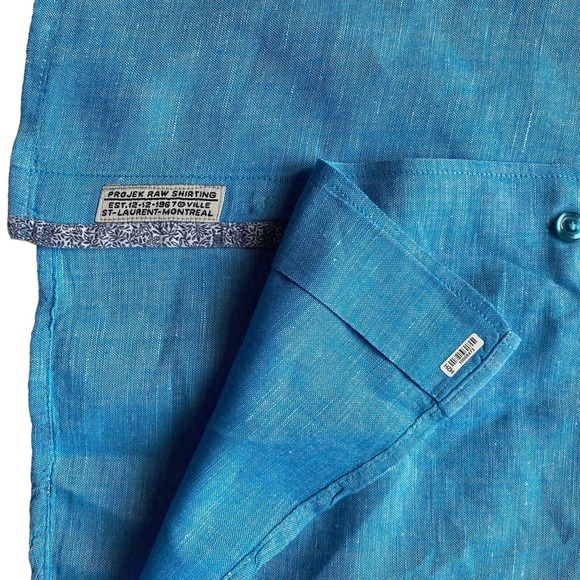 Projek Raw Mens Shirt XXL Linen Blend Blue Button Up Pocket - Picture 5 of 6